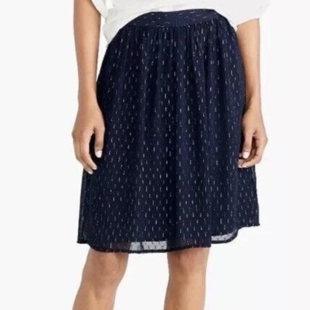 J.Crew Navy Blue Gold Metallic Dot A-Line Skirt‎ K3535 Sz 4 NEW Office Academia